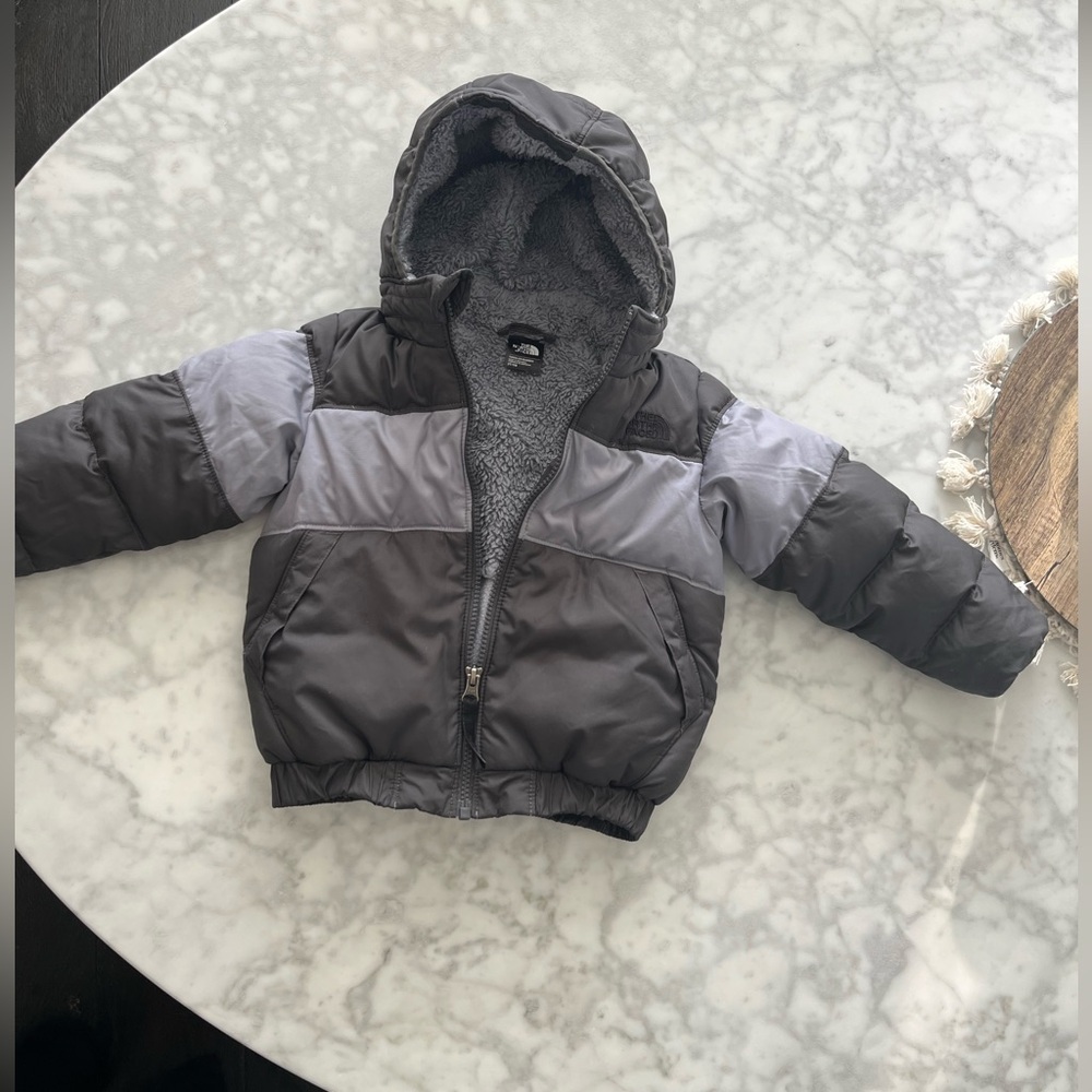 TNF Gray Hooded Puffer Jacket